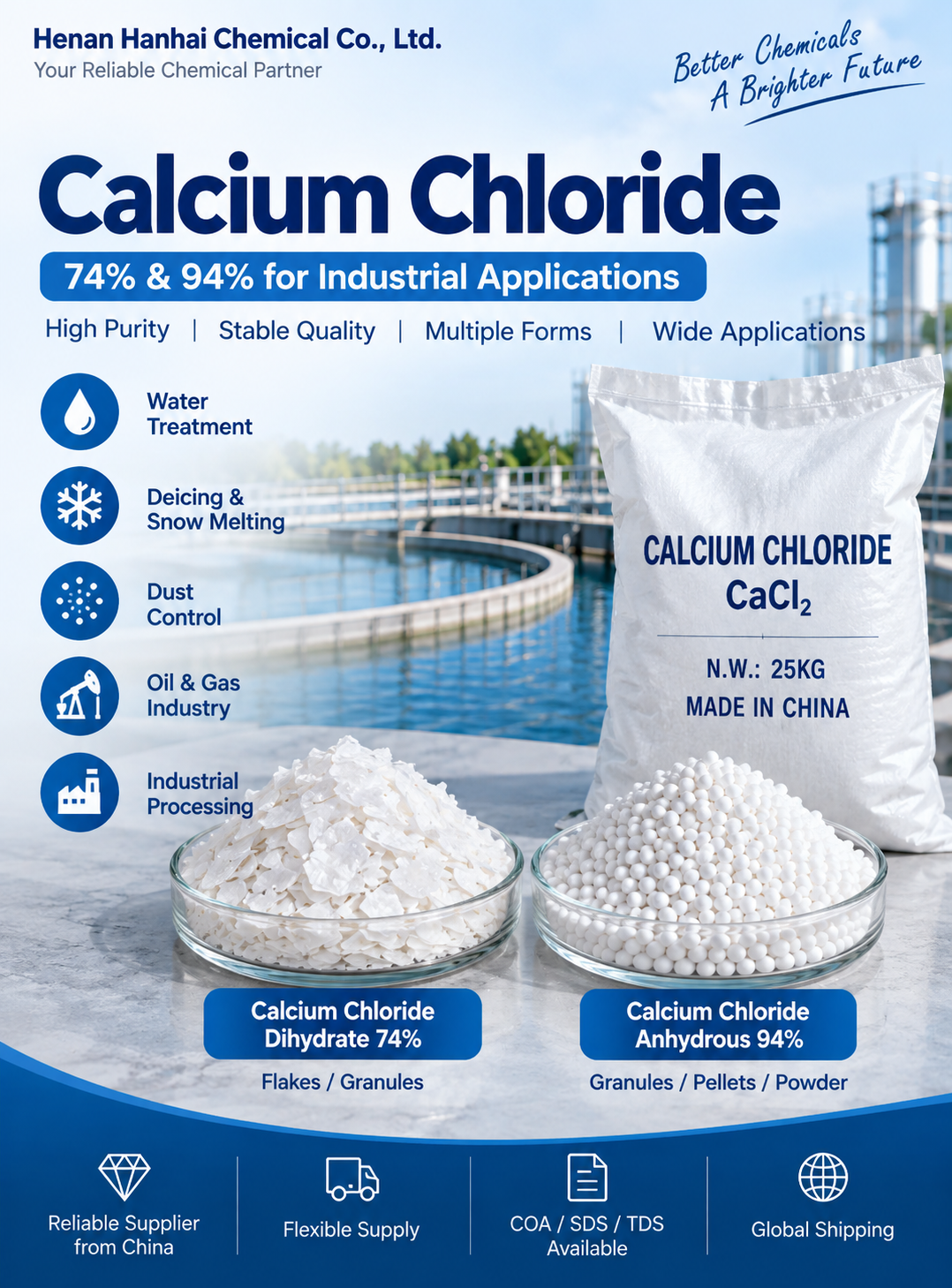 Calcium Chloride 74% and 94% Supplier from China