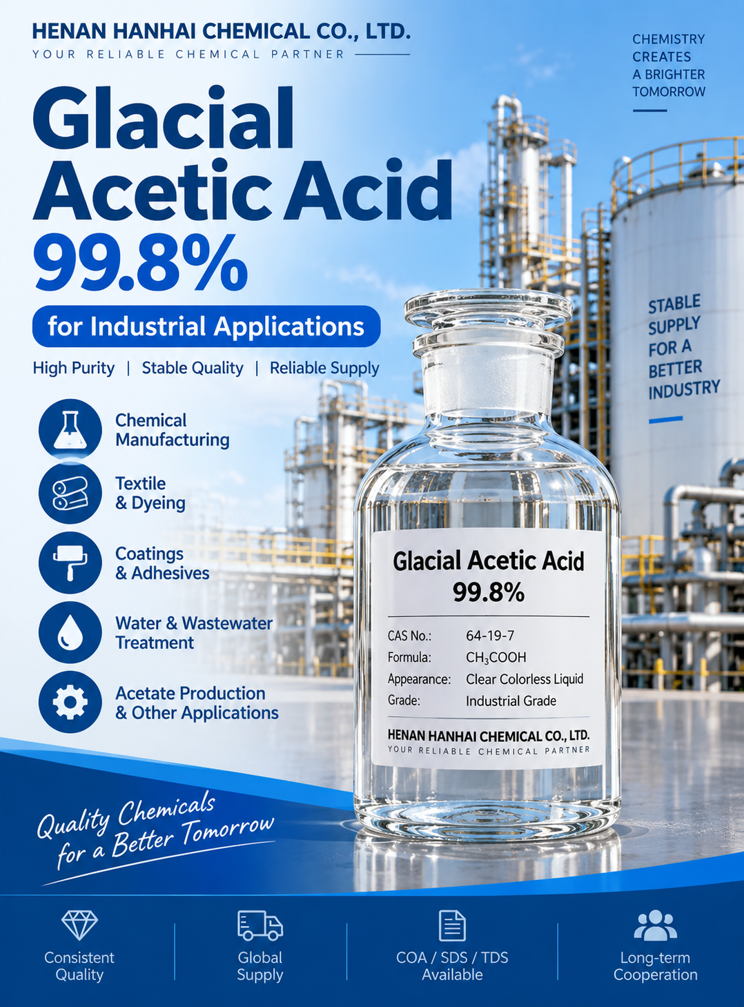 Glacial Acetic Acid 99.8% Supplier from China