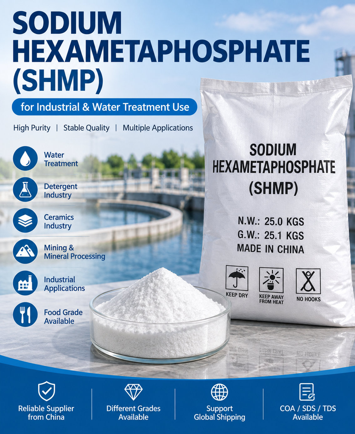 Sodium Hexametaphosphate SHMP for Water Treatment and Industrial Applications