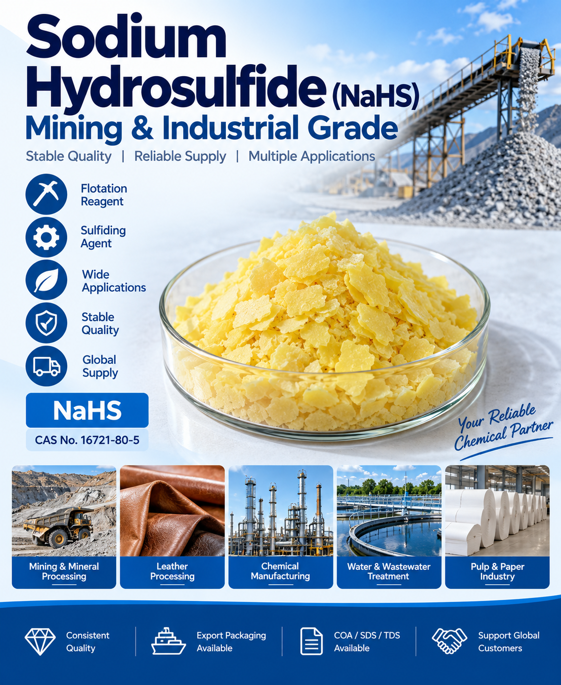 Sodium Hydrosulfide NaHS for Mining and Industrial Applications
