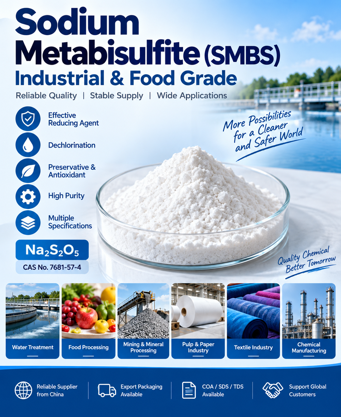 Sodium Metabisulfite SMBS Industrial and Food Grade