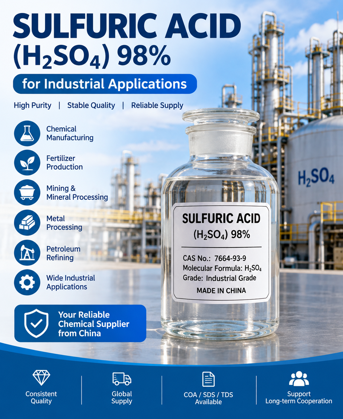 Sulfuric Acid H2SO4 98% for Industrial Applications