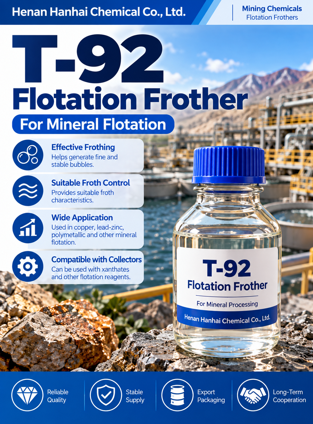 T-92 flotation frother for mineral processing